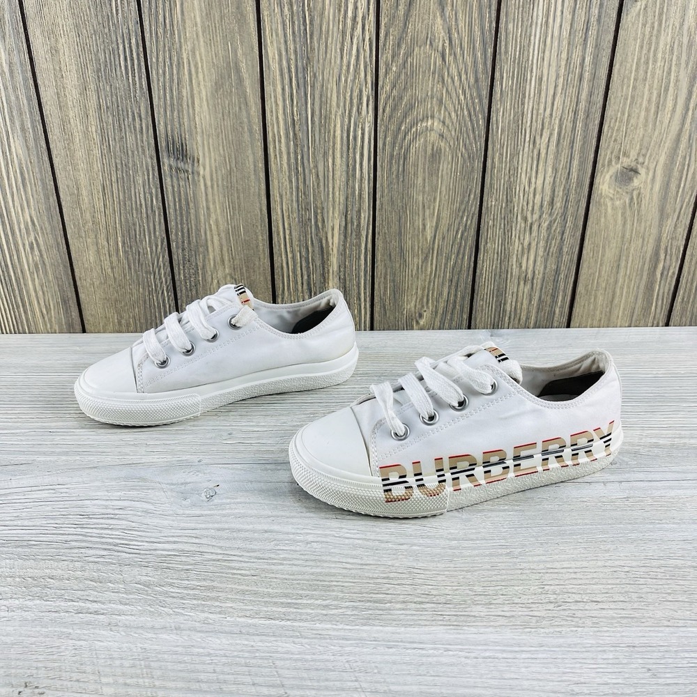 Burberry Kid's Larkhall Icon Stripe Logo Gabardine Sneakers Size 29 - Picture 6 of 16